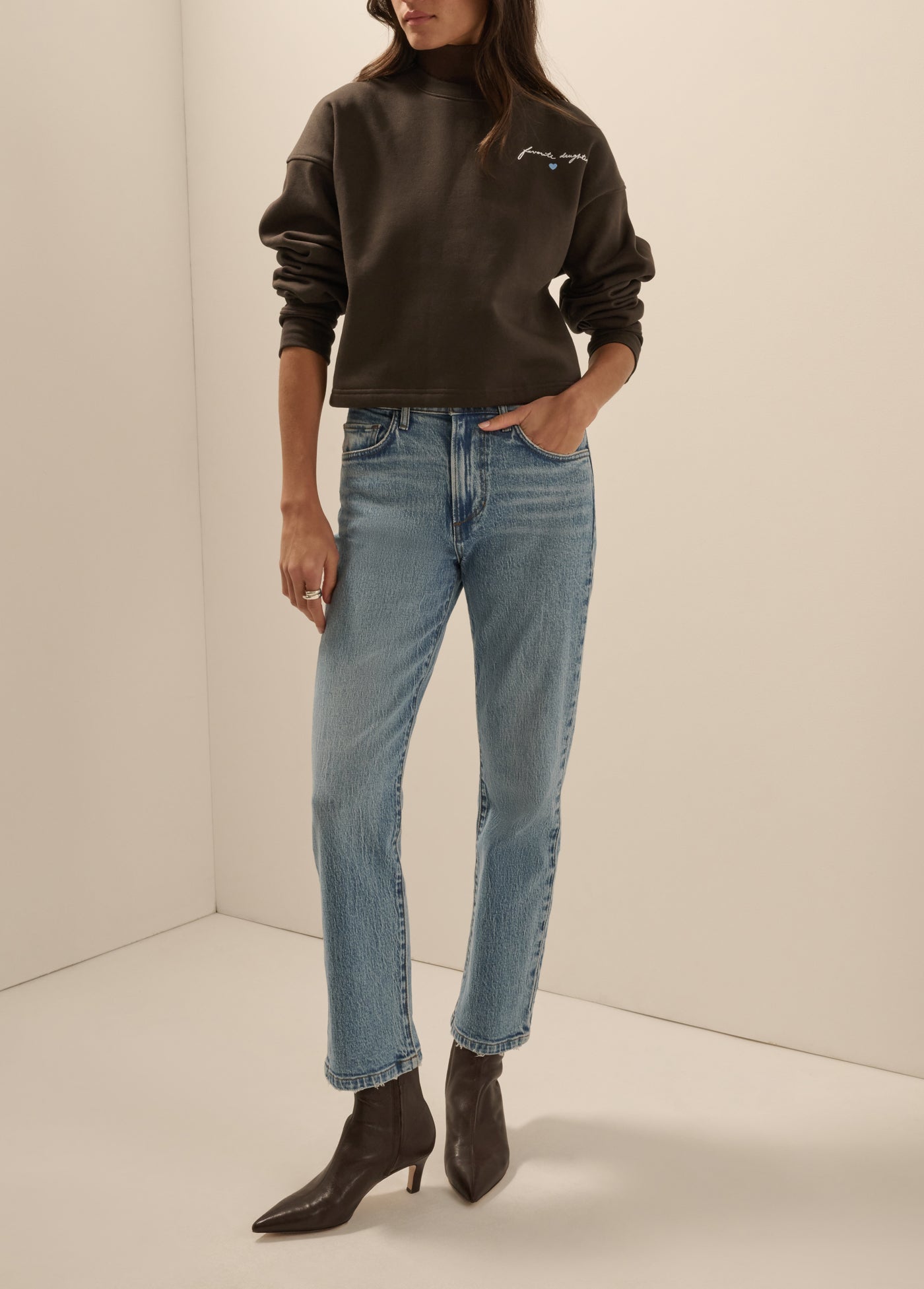 Cropped Signature Sweatshirt in Expresso By Favorite Daughter