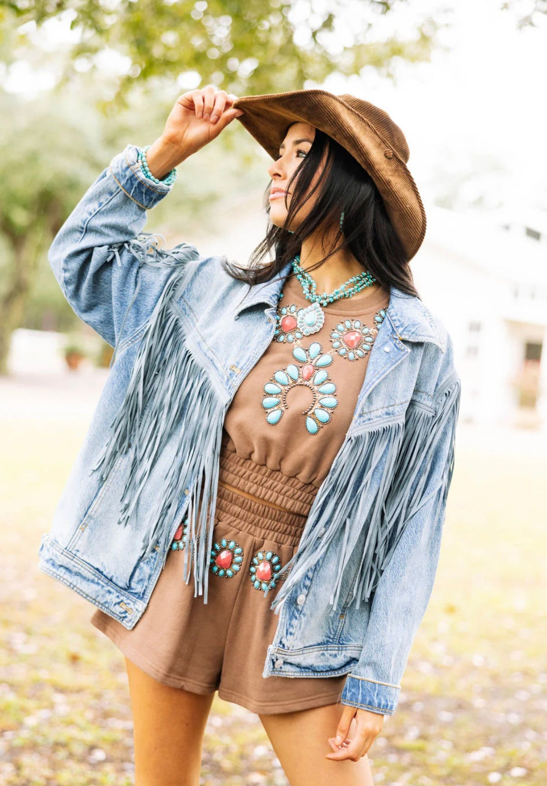 Queen of Sparkle Brown Turquoise Necklace Top