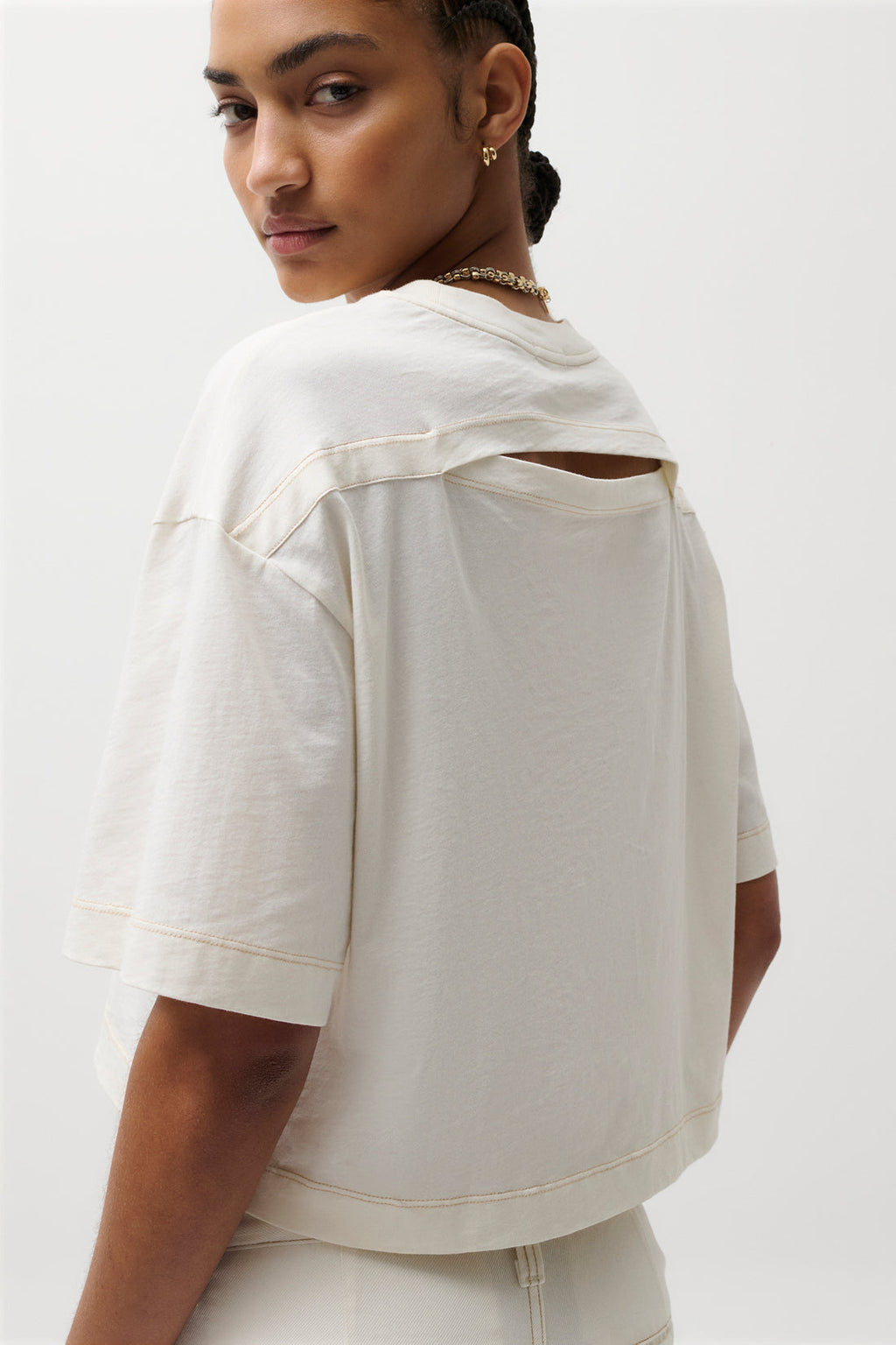Mae Cropped Tee-Soft White