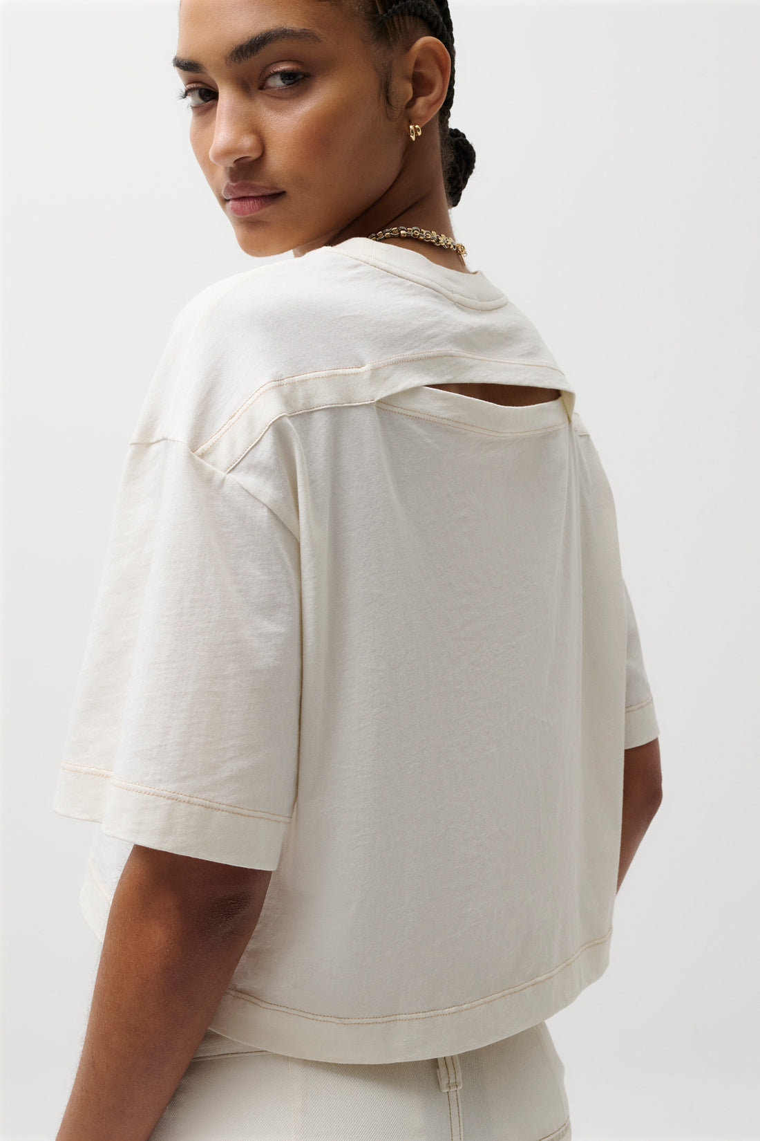 Mae Cropped Tee-Soft White