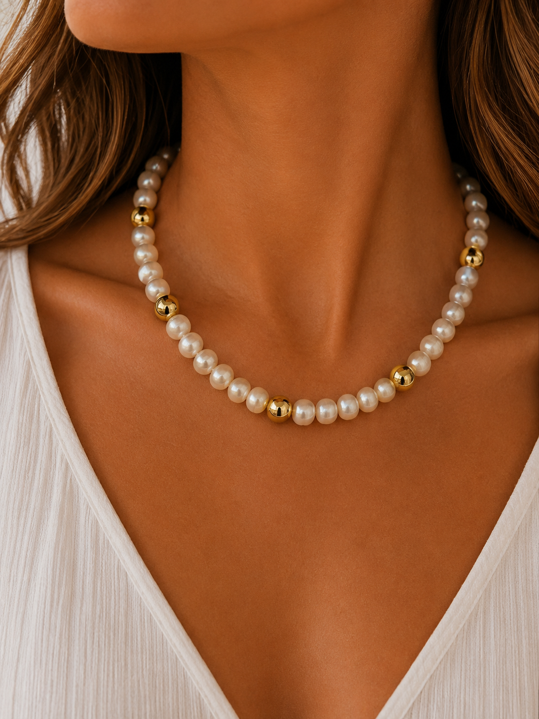 Ruth Pearl and Gold Bead Necklace