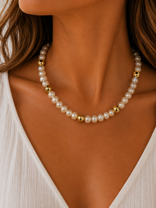 Ruth Pearl and Gold Bead Necklace