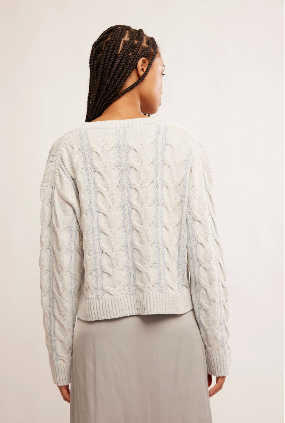 Free People Washed Cable V-neck Cable Sweater