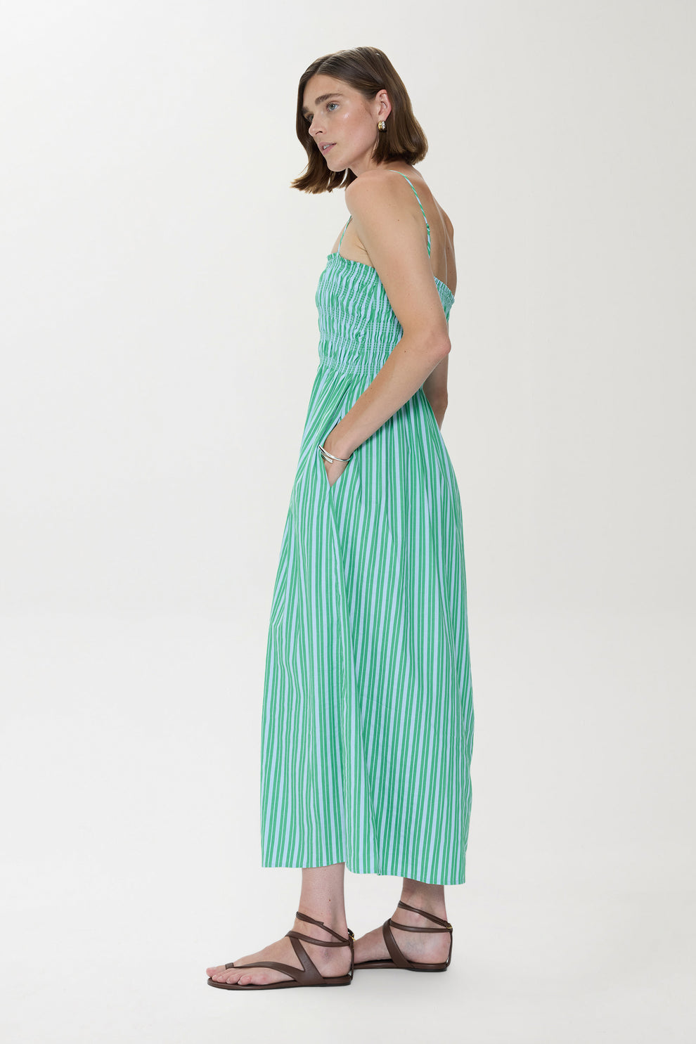 Bianca Shirred Striped Bodice Dress