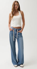 Jadyn Mid Rise Drawstring Palazzo Jean