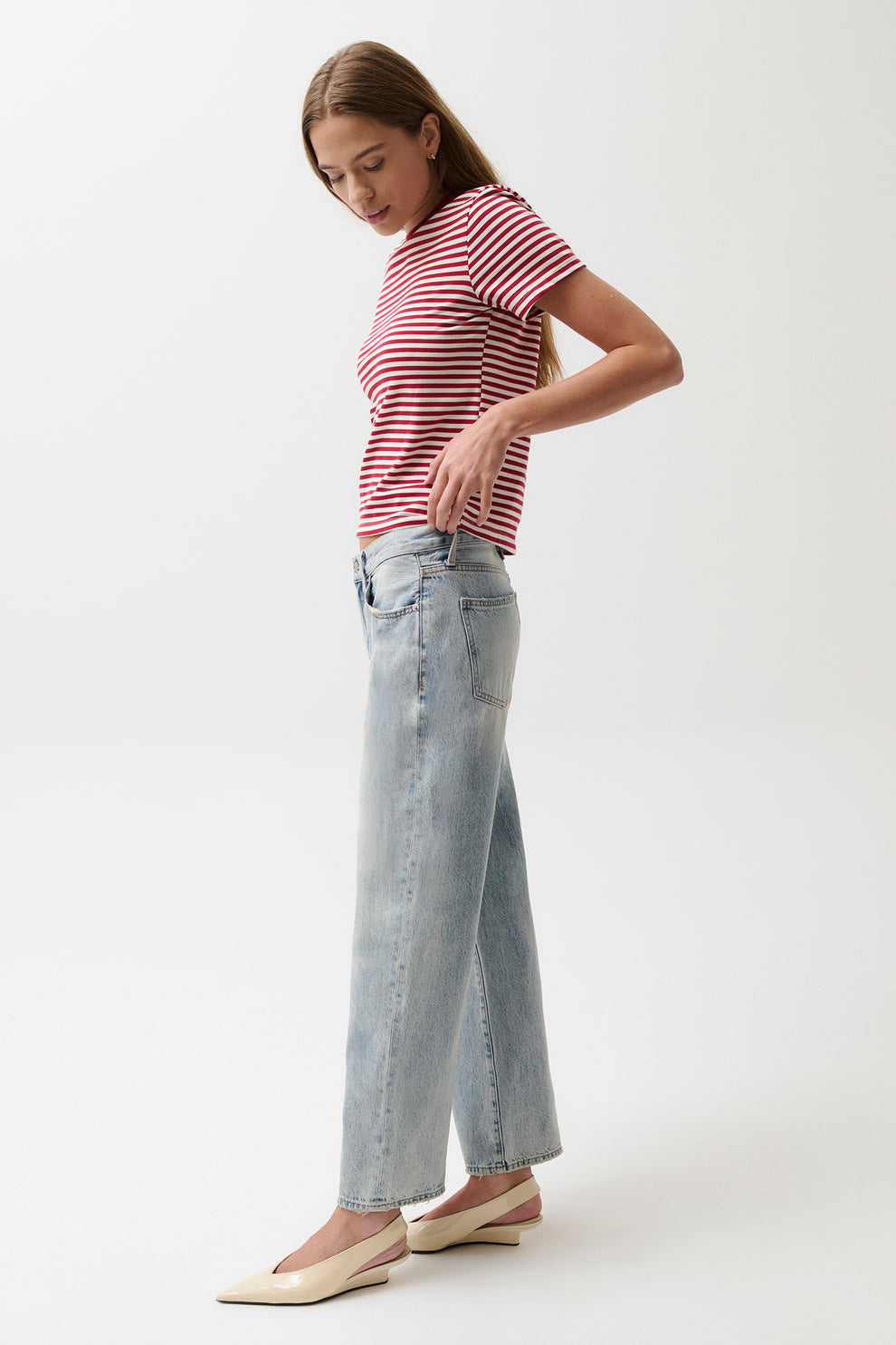 Lexi Mid Rise Bowed Straight Leg Jeans – Bowie Wash