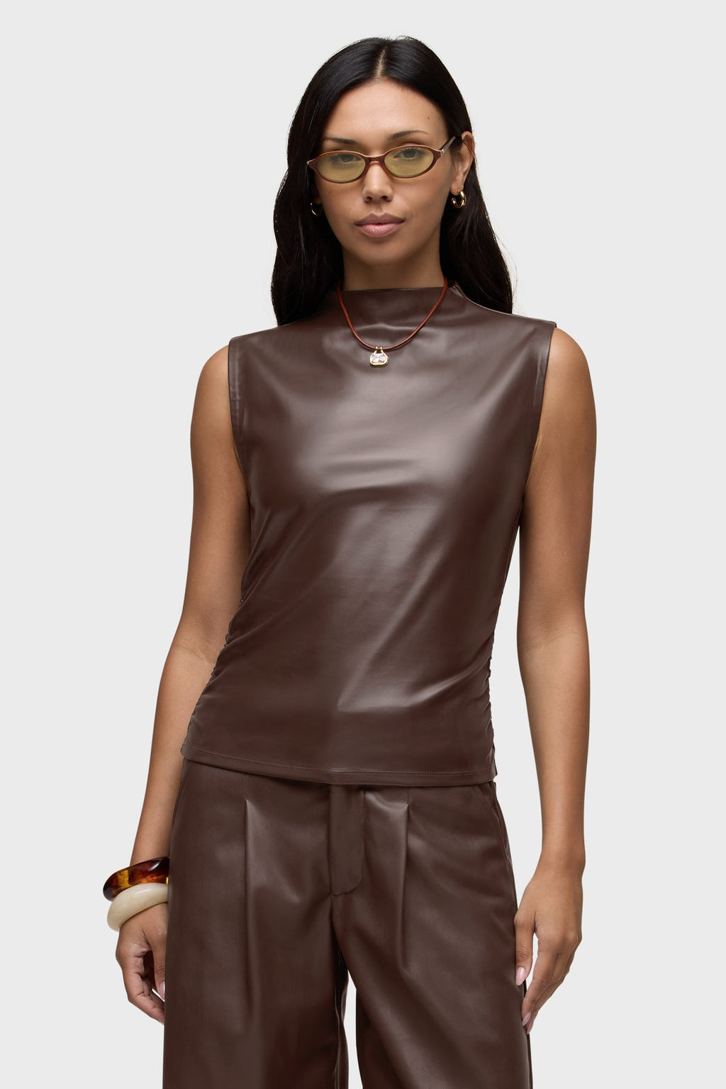 Hudson Vegan Leather Ruched Top