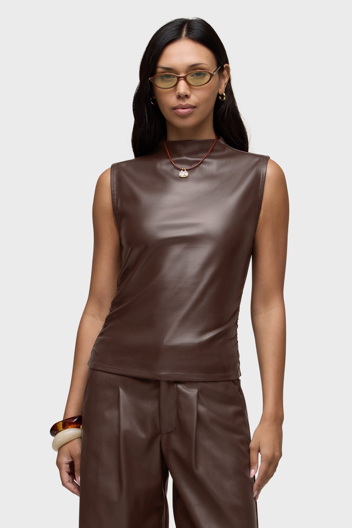 Hudson Vegan Leather Ruched Top