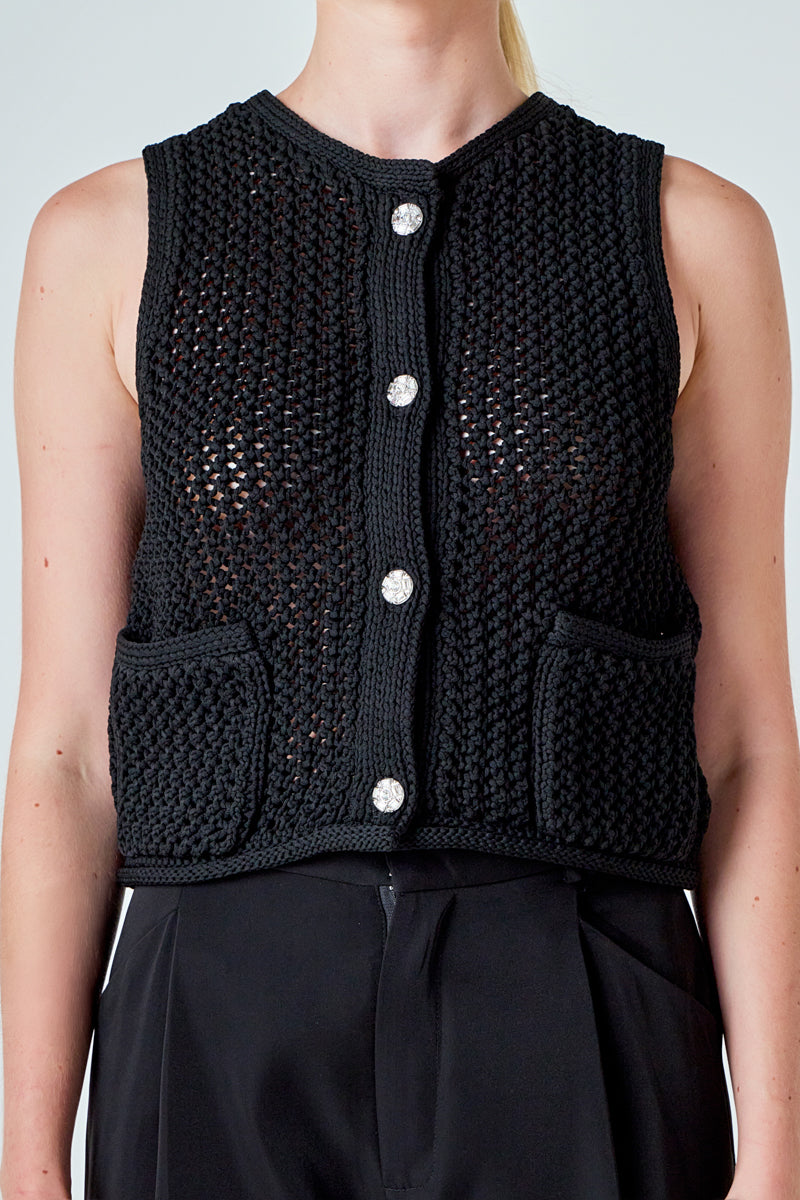 Black Knit Vest Statement Buttons