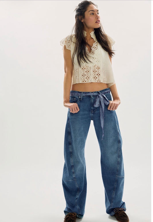 We The Free Fable Low-Rise Twisted Bowed Jeans