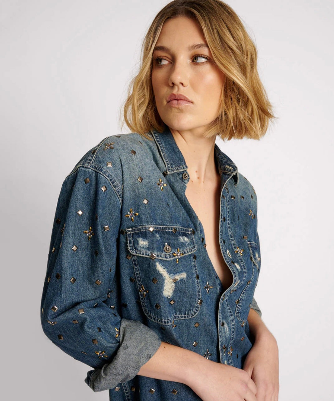 Embellished Everyday Denim Shirt