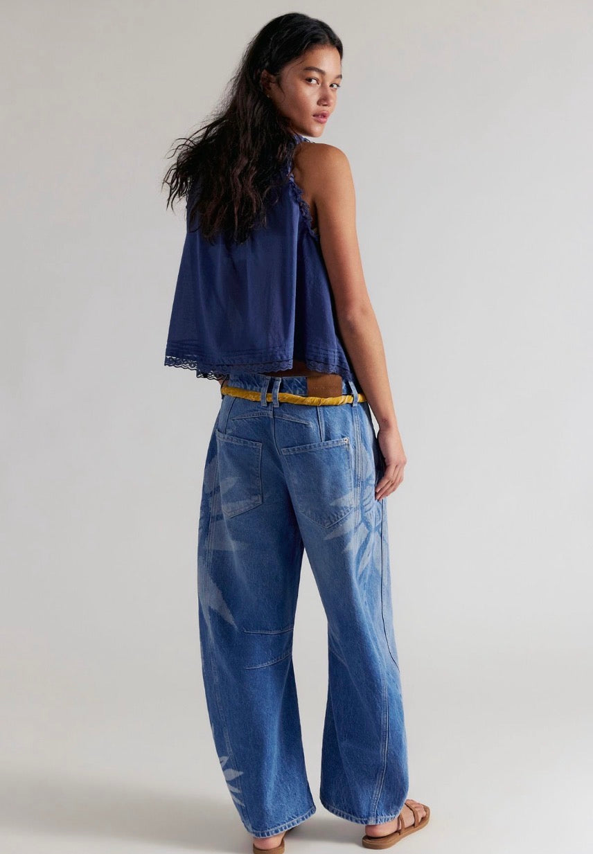 We The Free Good Luck Printed Barrel Jeans