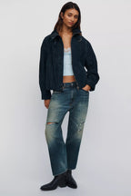 Navy Suede Funnel Neck Jacket