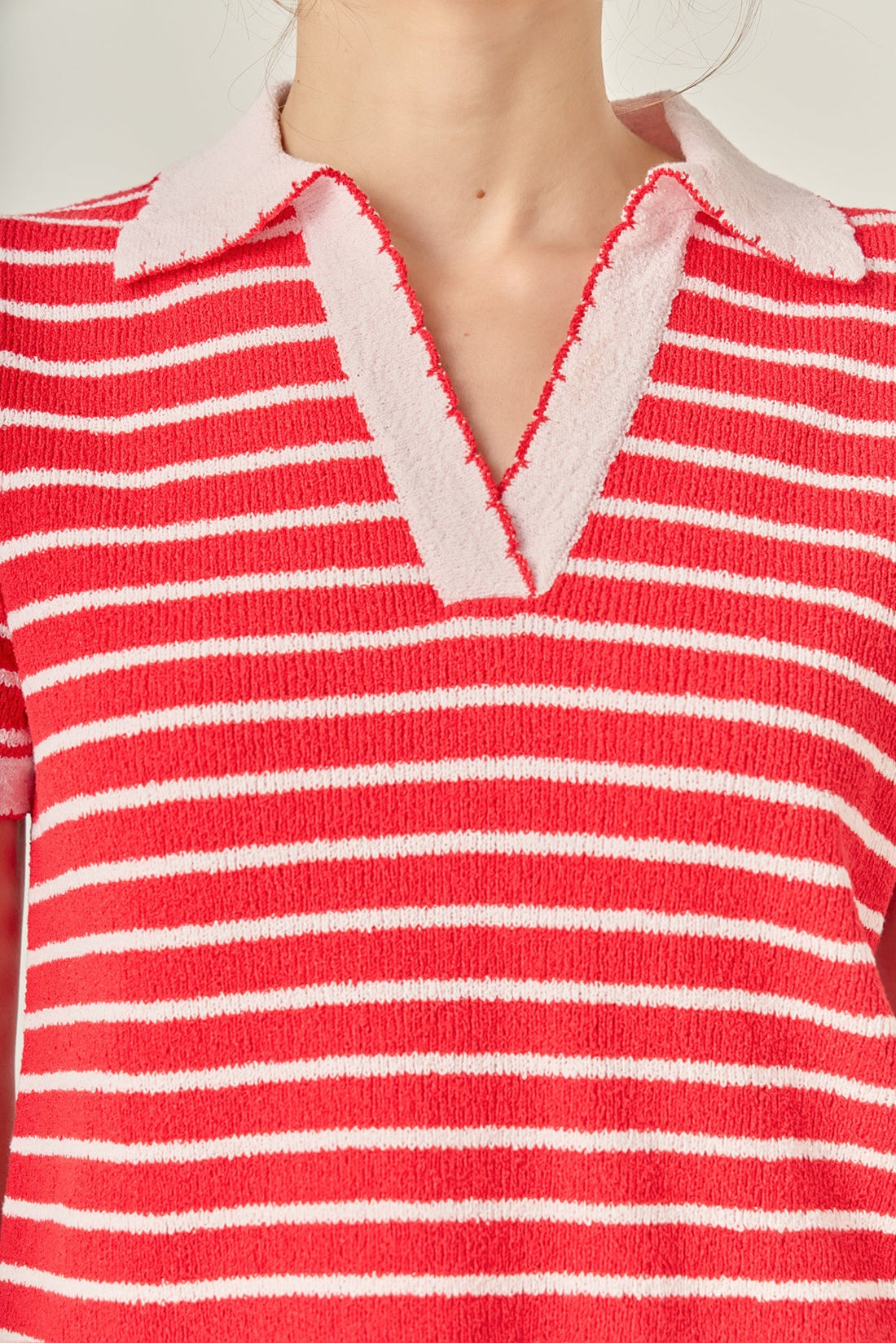 Stripe Polo Scalloped Hem Sweater