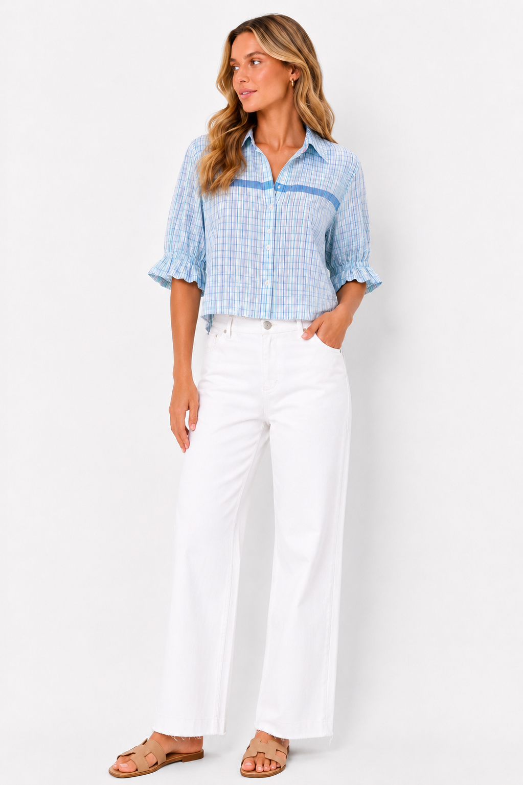 Blue Plaid Stella Puff Sleeve