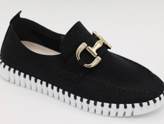 Black Buckle Slip On Sneaker