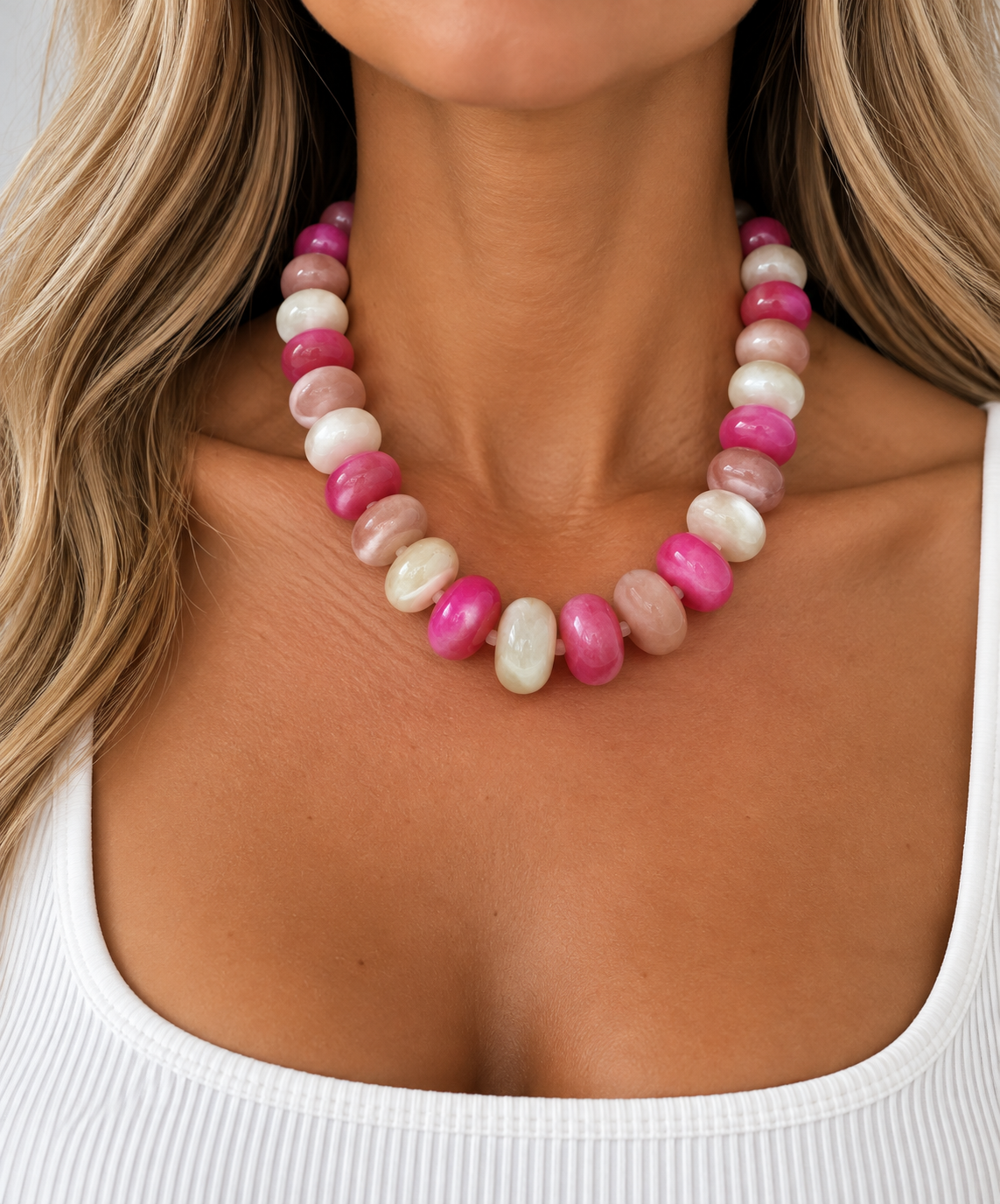 Bailey Beaded Necklace Pink-Mix