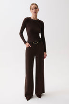 Jadyn Corduroy Mid-Rise Palazzo Jean - Mocha