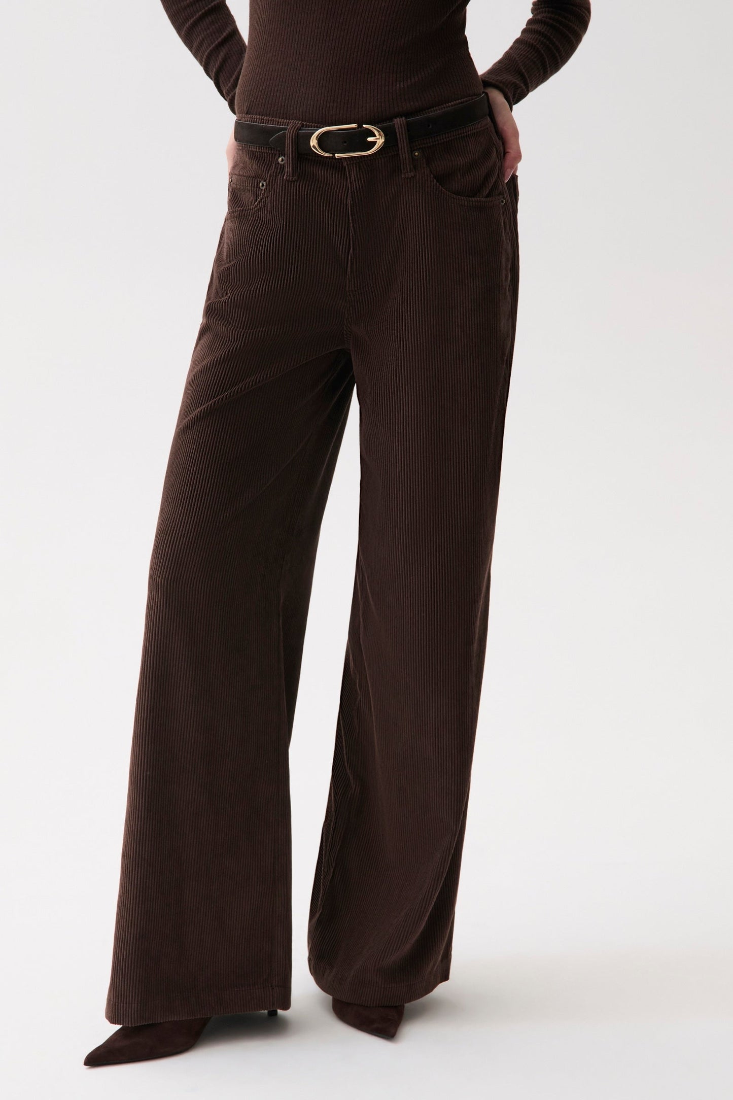 Jadyn Corduroy Mid-Rise Palazzo Jean - Mocha