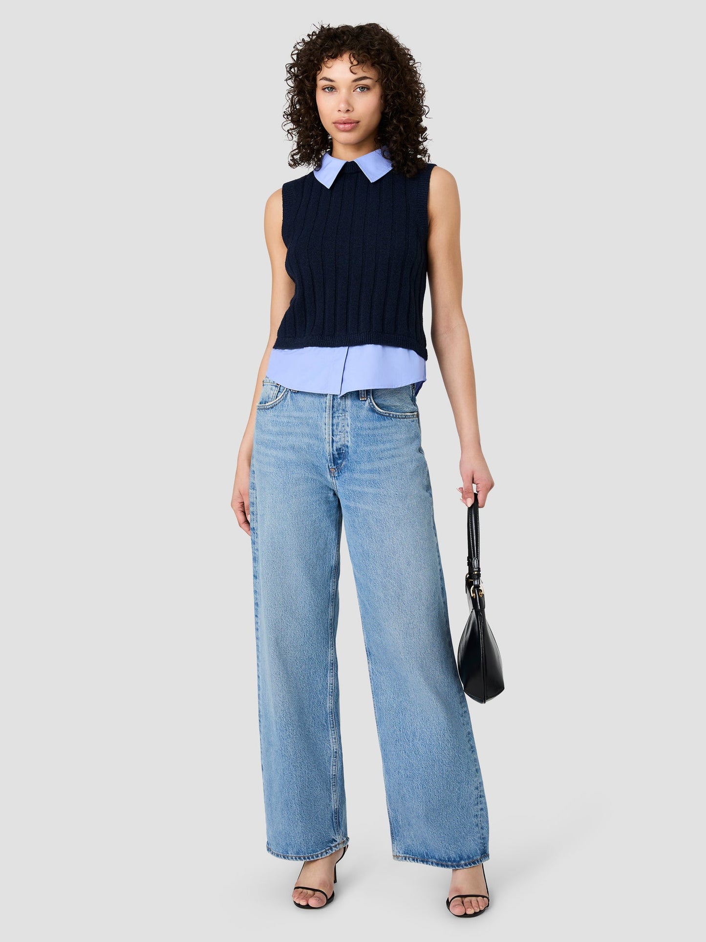 Aleyna Knit Poplin Collard Vest