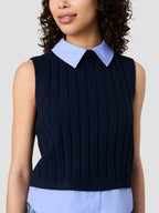 Aleyna Knit Poplin Collard Vest