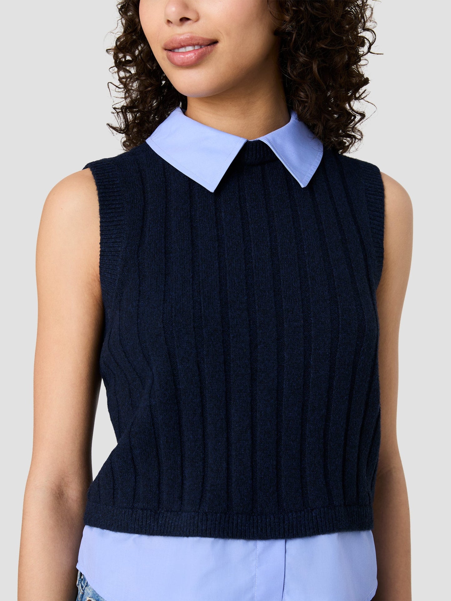 Aleyna Knit Poplin Collard Vest