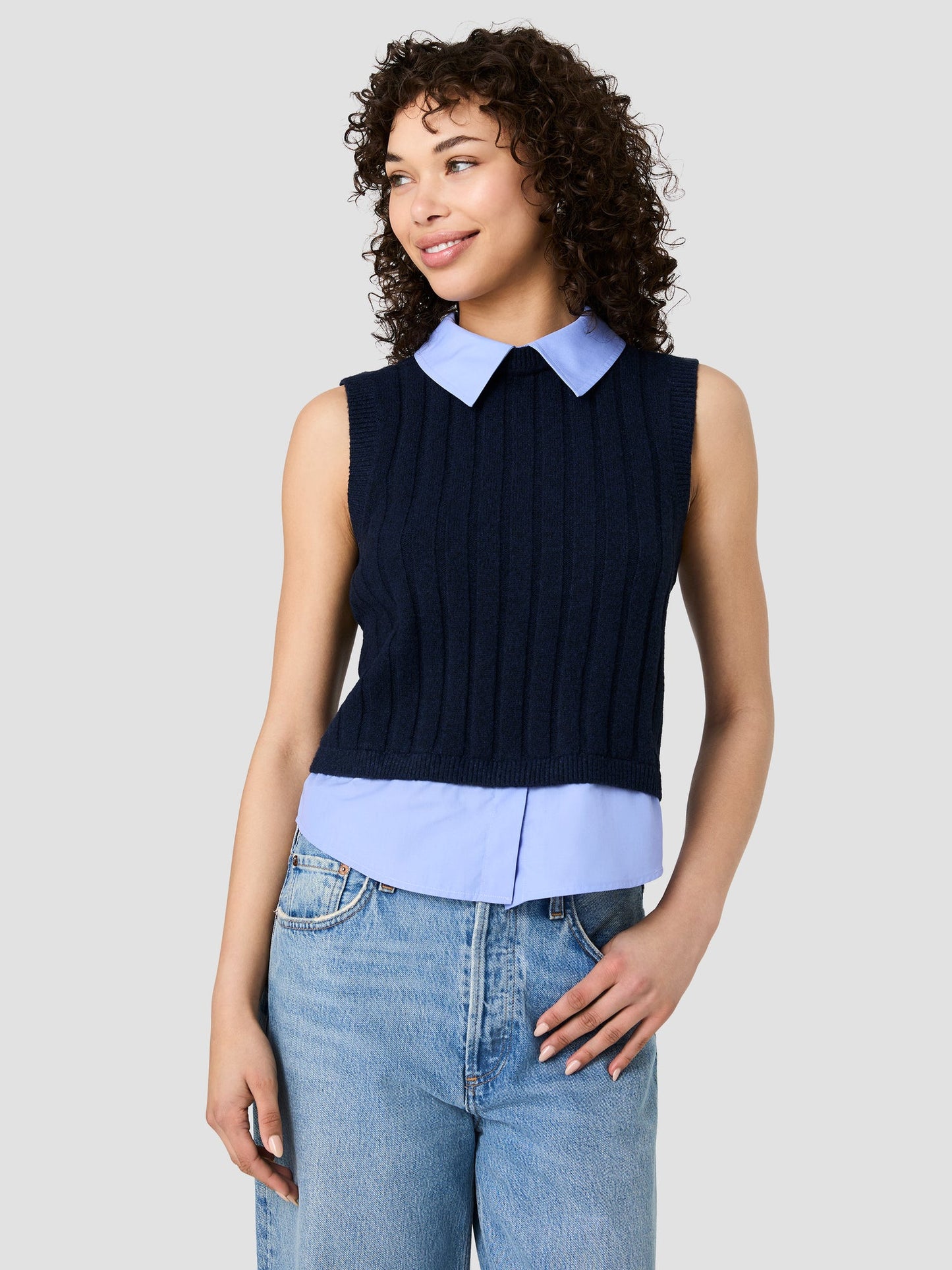 Aleyna Knit Poplin Collard Vest
