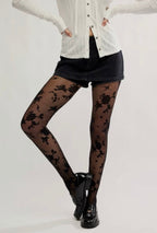 Flocked Floral Tights