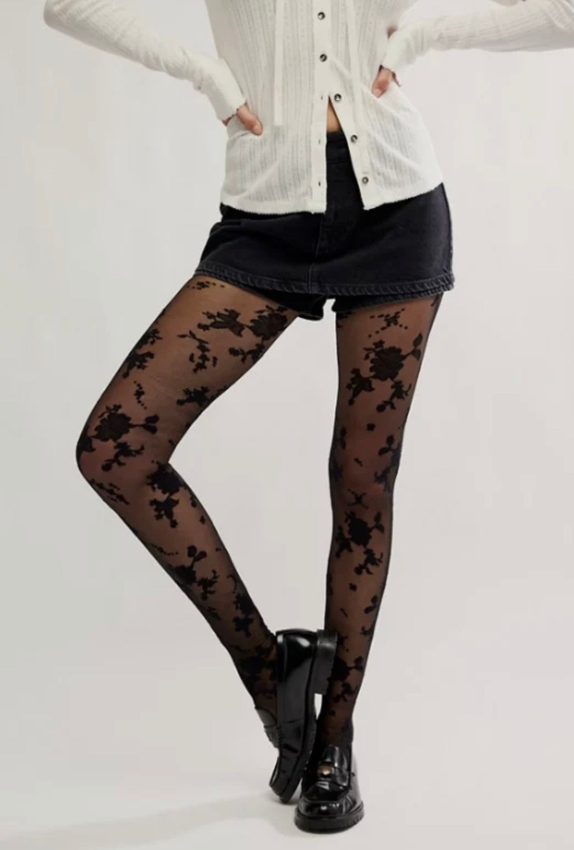 Flocked Floral Tights