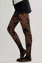 Flocked Floral Tights
