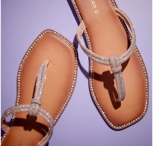 Holis T-Strap Knotted Rhinestone Sandals