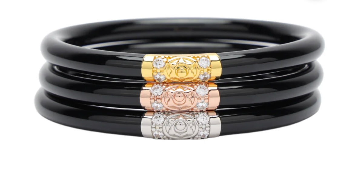 Black All Weather BudhaGirl Bangles with Gold Bead