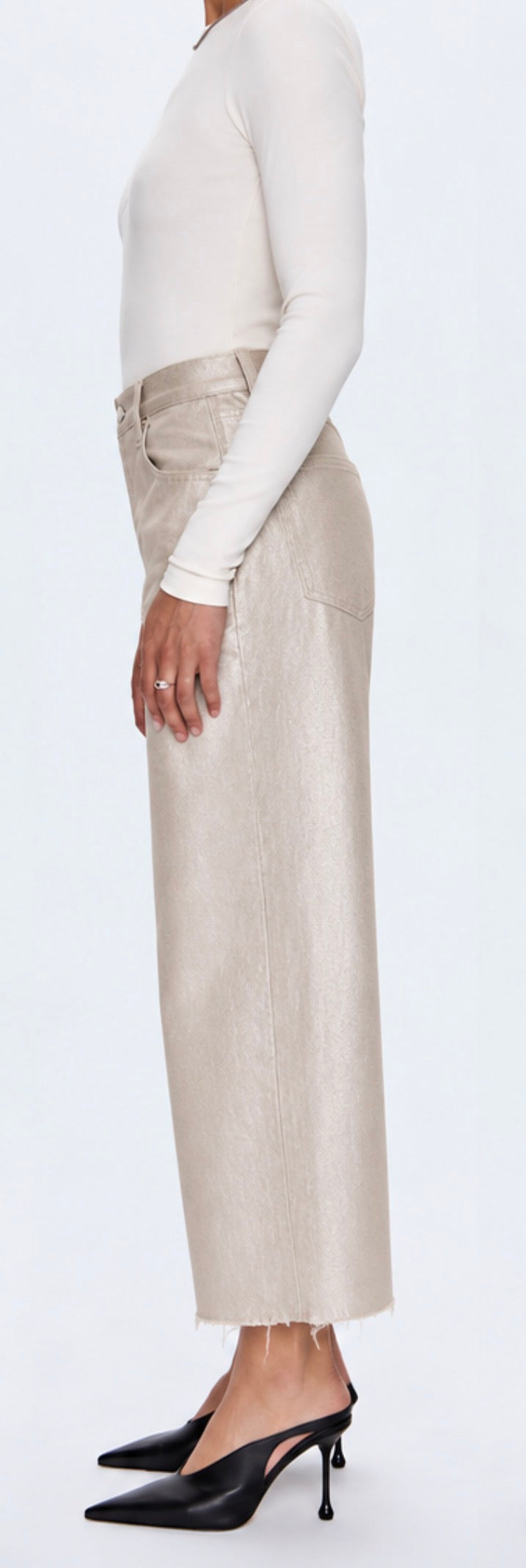 Tate Crop High Rise Bowed Wide Jeans in Champagne Luster