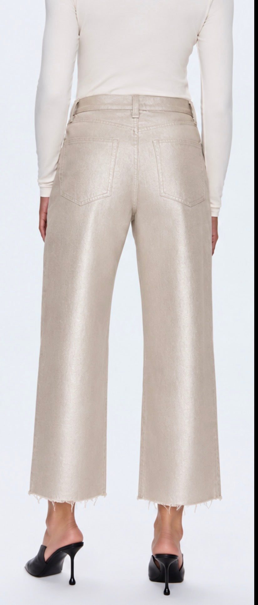 Tate Crop High Rise Bowed Wide Jeans in Champagne Luster