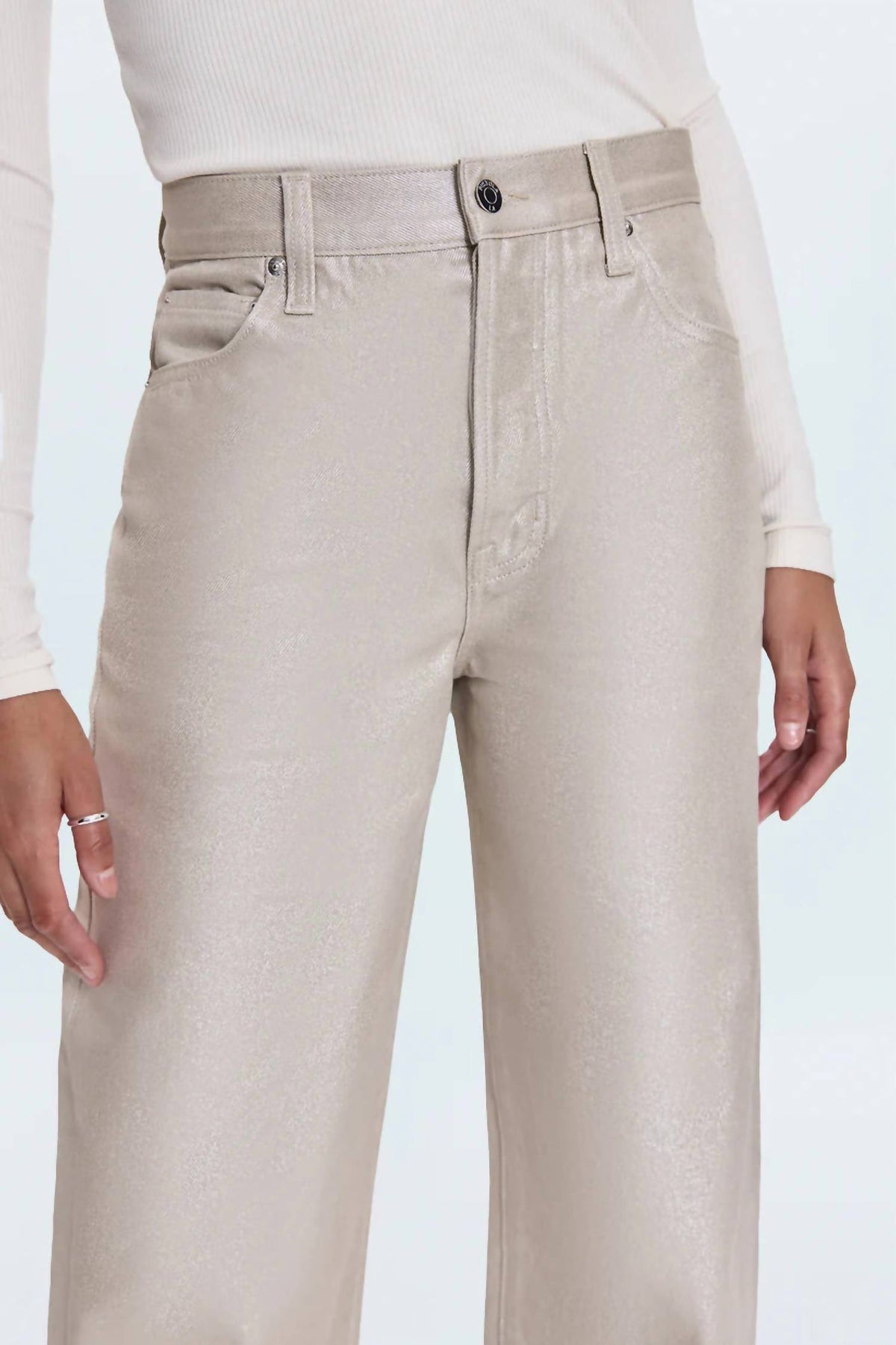 Tate Crop High Rise Bowed Wide Jeans in Champagne Luster