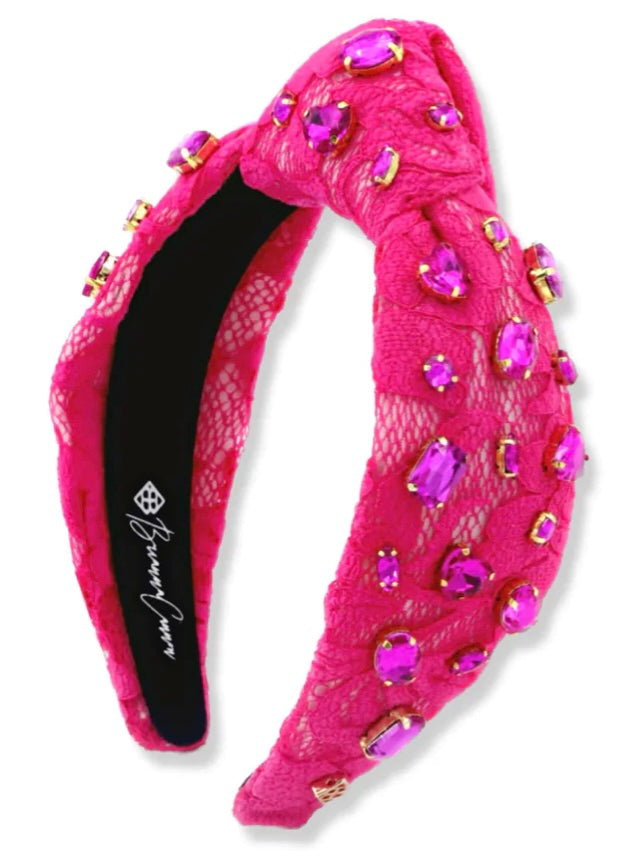 HOT PINK LACE HEADBAND WITH CRYSTALS
