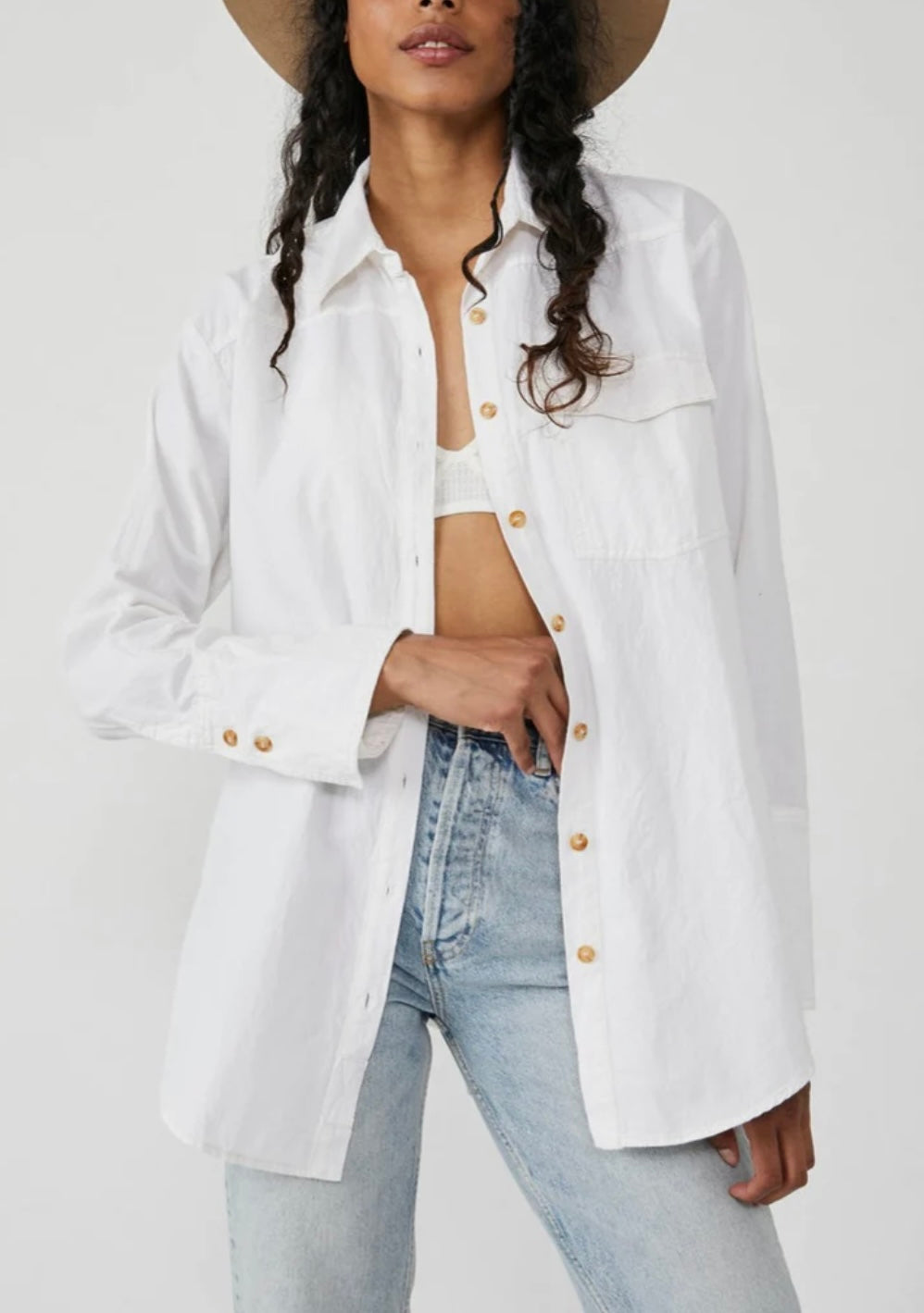 Free People - Manchester Solid Button Down - White Combo