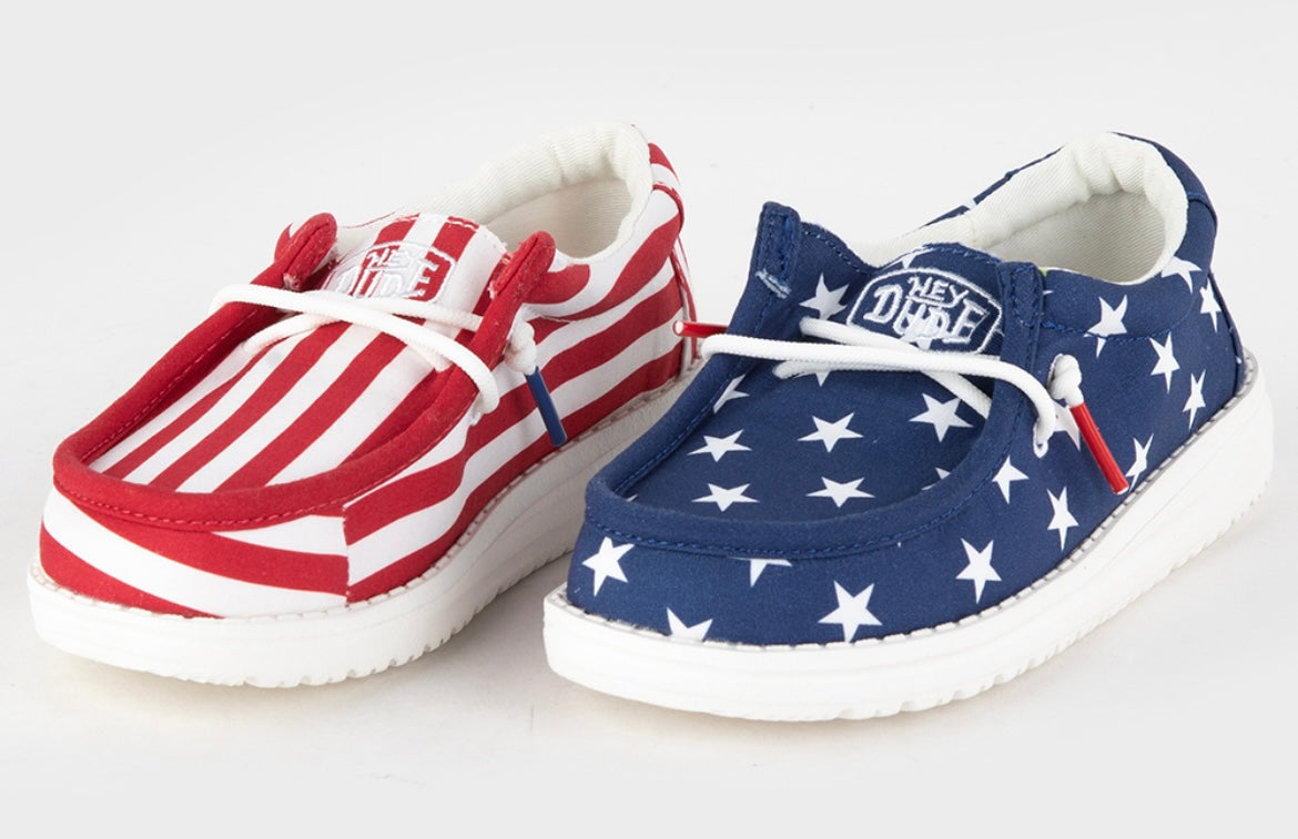 HEY DUDE Wally Youth Patriotic American Flag Boys Shoes
