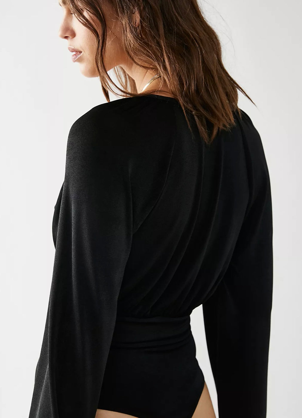 Intimately by Free People Deep V-Neck Black Long Sleeve Thong