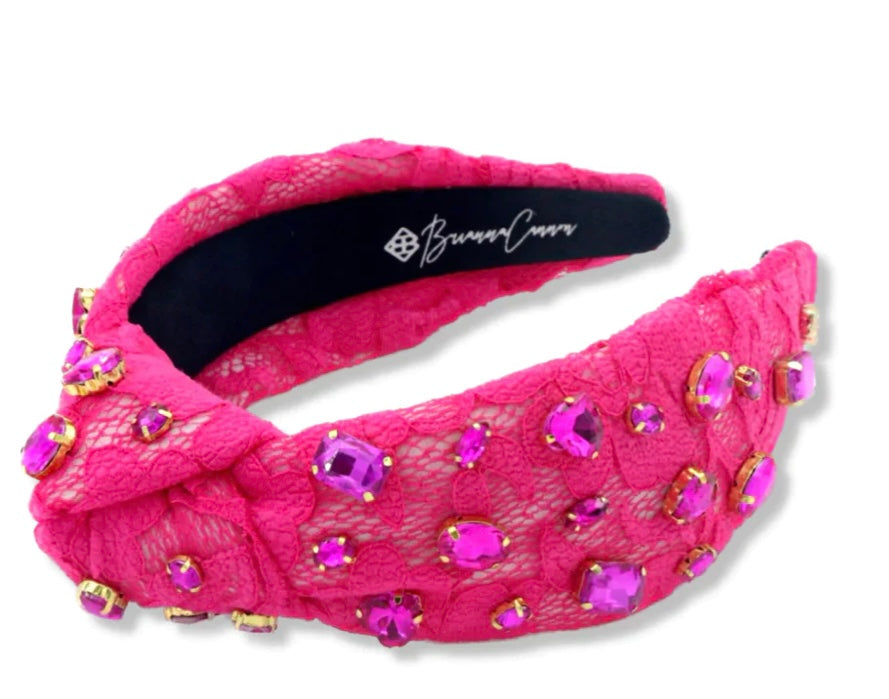 HOT PINK LACE HEADBAND WITH CRYSTALS