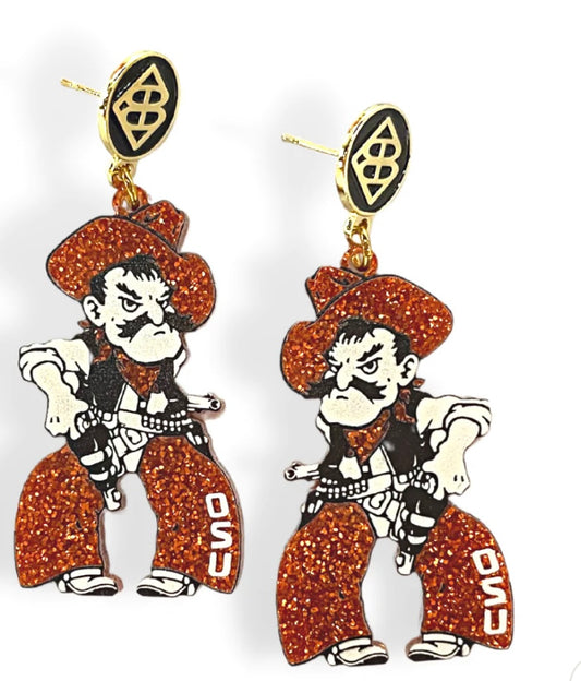 ORANGE GLITTER PISTOL PETE EARRINGS