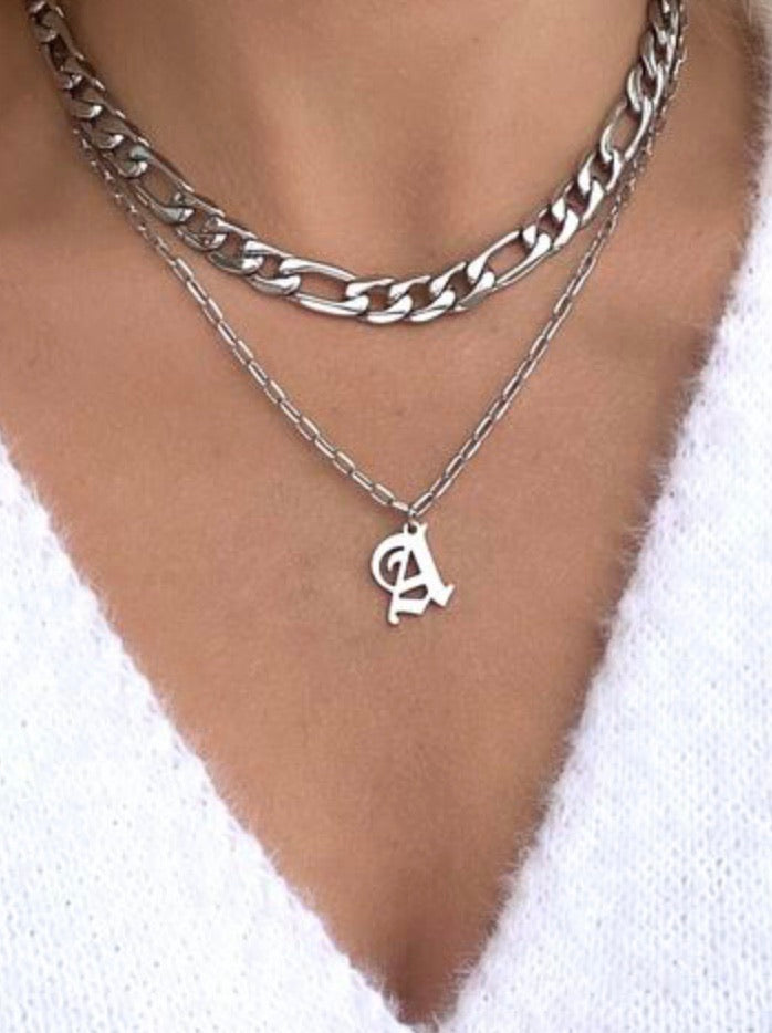 Old English Gothic Style Initial Necklace