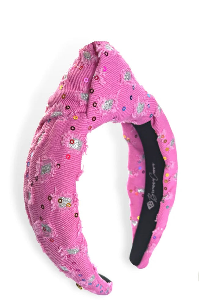 Pink Denim Sequin Headband