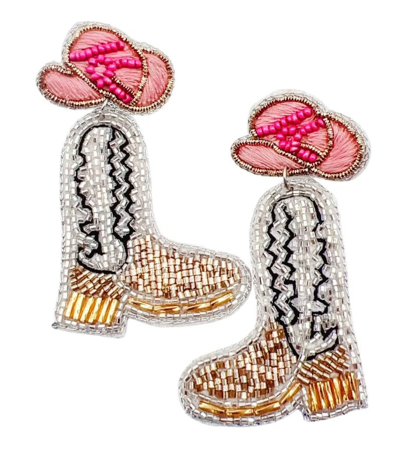 Pink Hat boots earrings