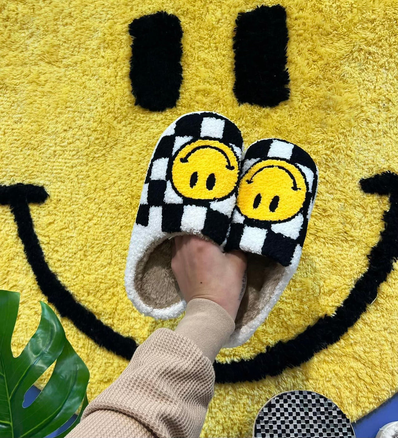 Checked Smiley Slippers