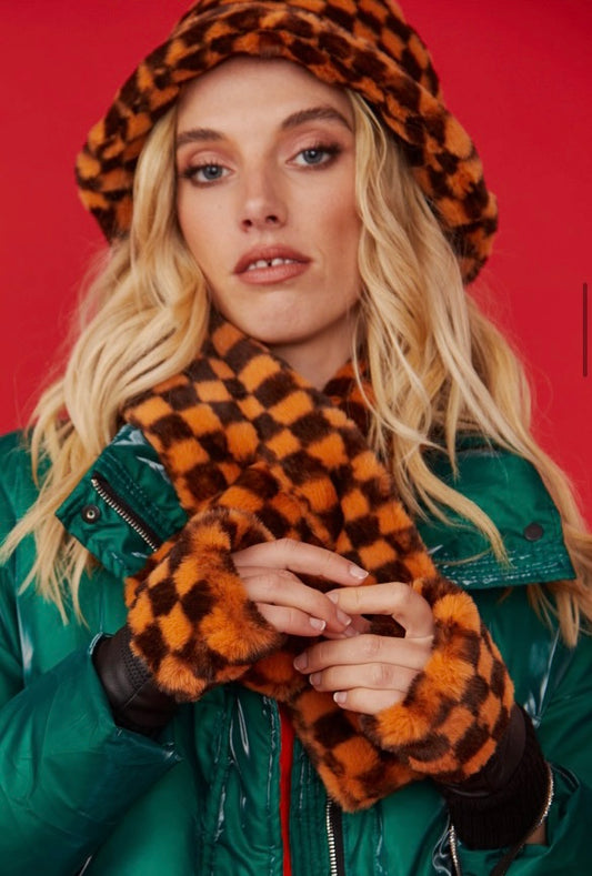 Faux Fur Check Scarf