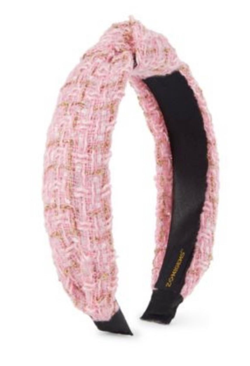 Pink Tweed Knotted Headband